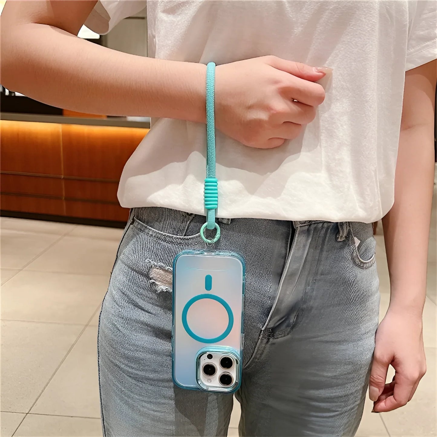 iPhone Series - Aqua Shiny Case with Lanyard