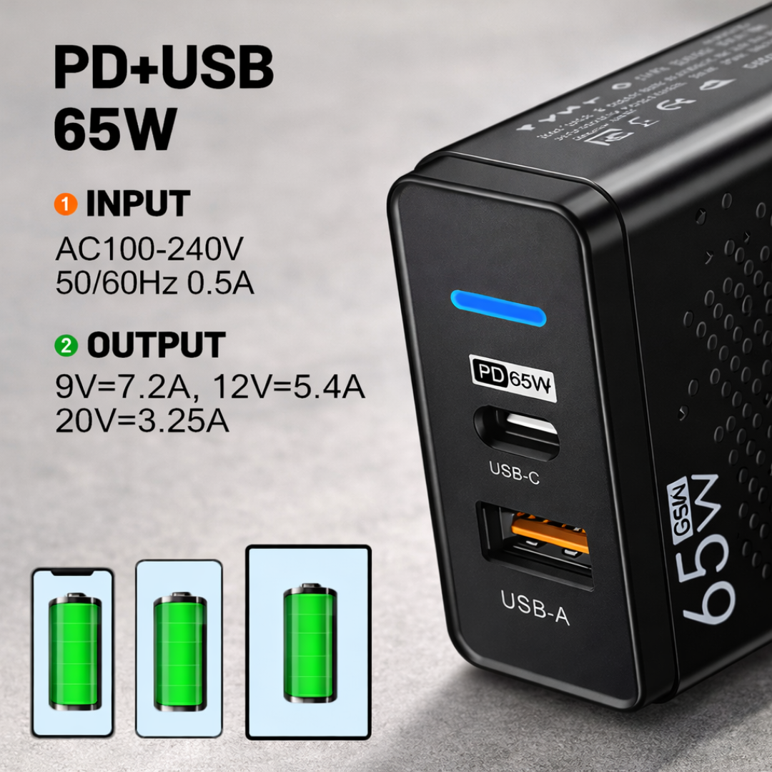 QuickVolt 65W GaN Charger Adapter - Black