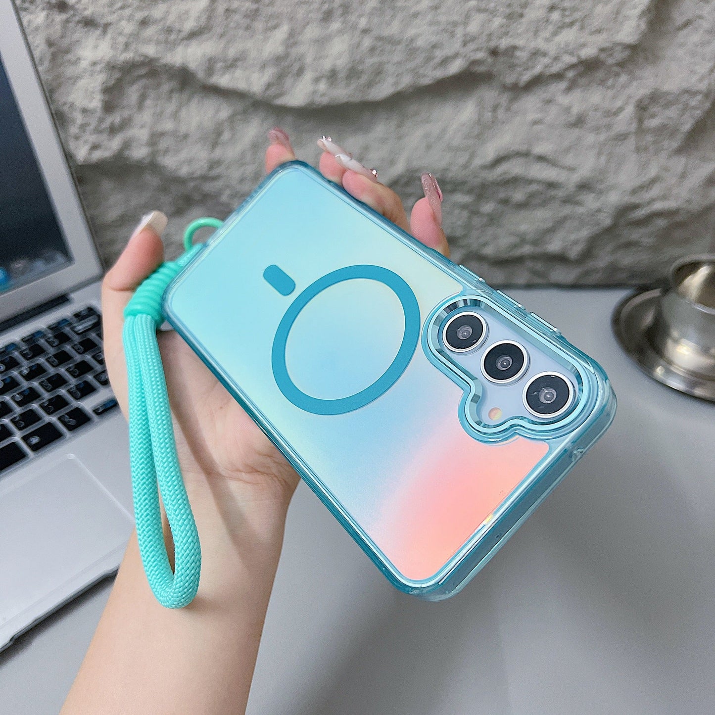 Aqua Shiny Case with Lanyard - Samsung