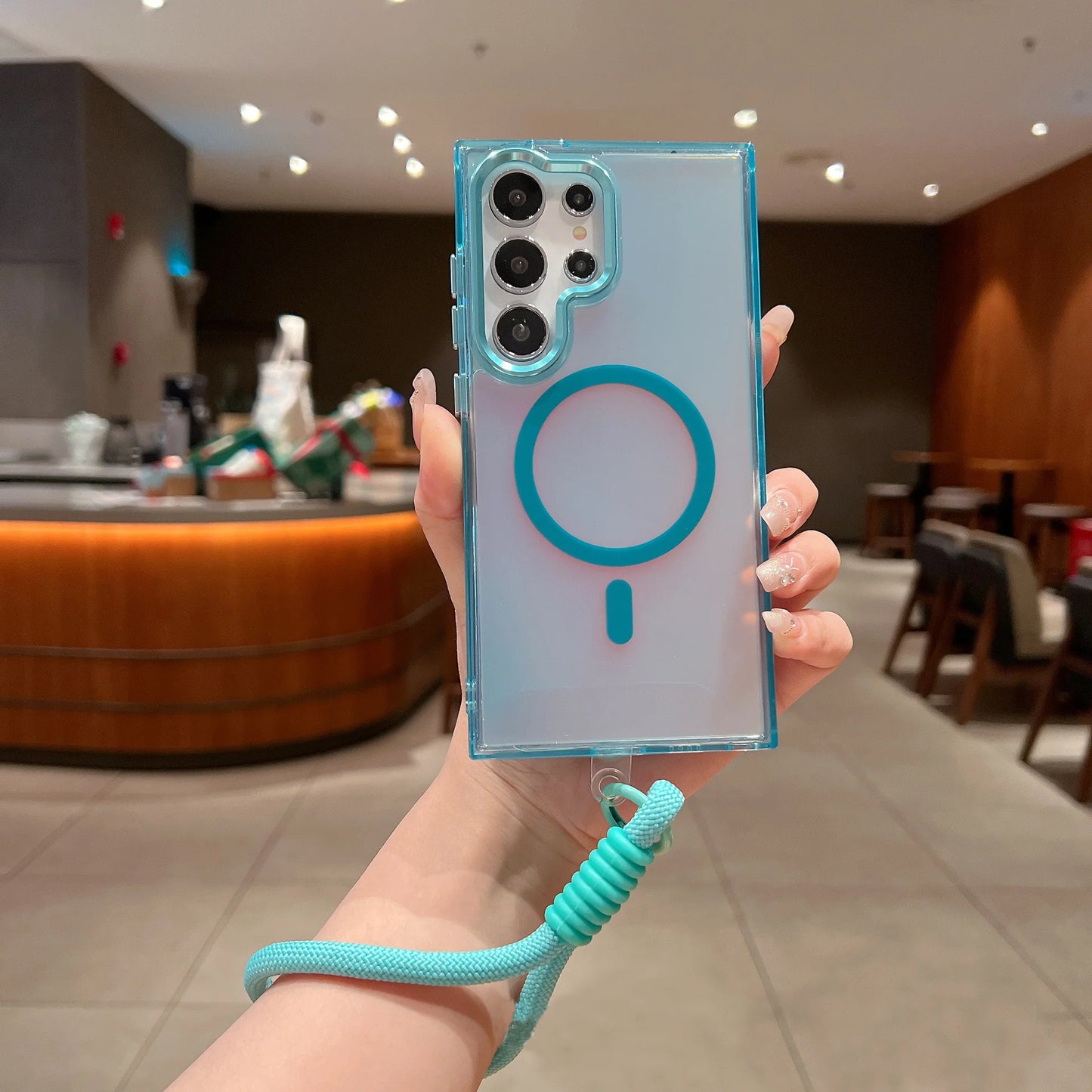 Aqua Shiny Case with Lanyard - Samsung