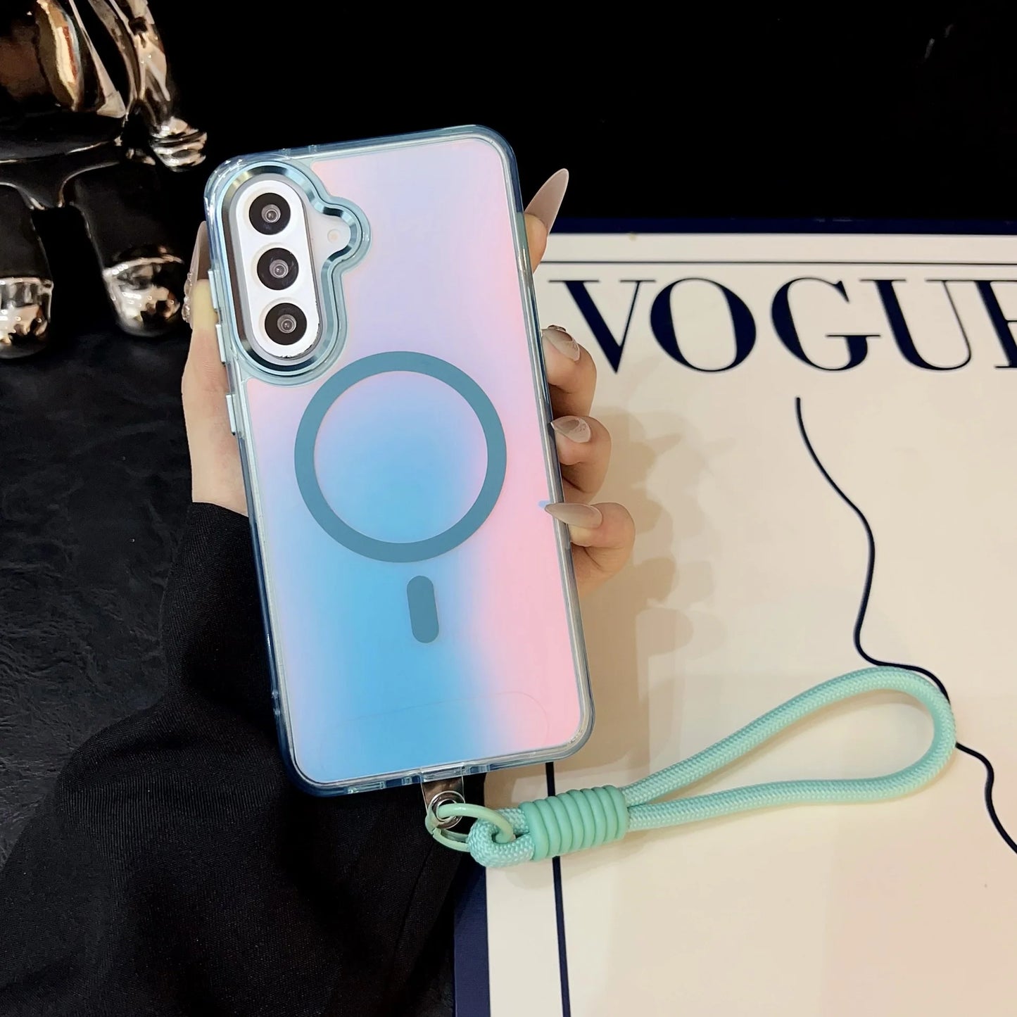 Aqua Shiny Case with Lanyard - Samsung