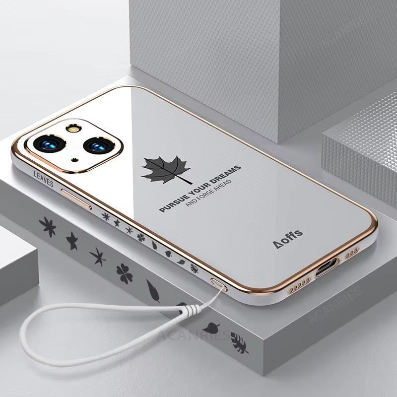 iPhone 14 Series - Electroplating Leaf Case With Lanyard
