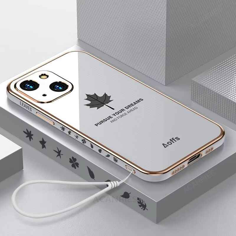 iPhone 14 Series - Electroplating Leaf Case With Lanyard
