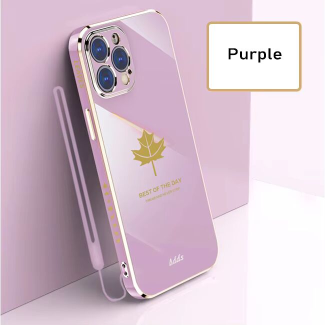 iPhone 14 Series - Electroplating Leaf Case With Lanyard