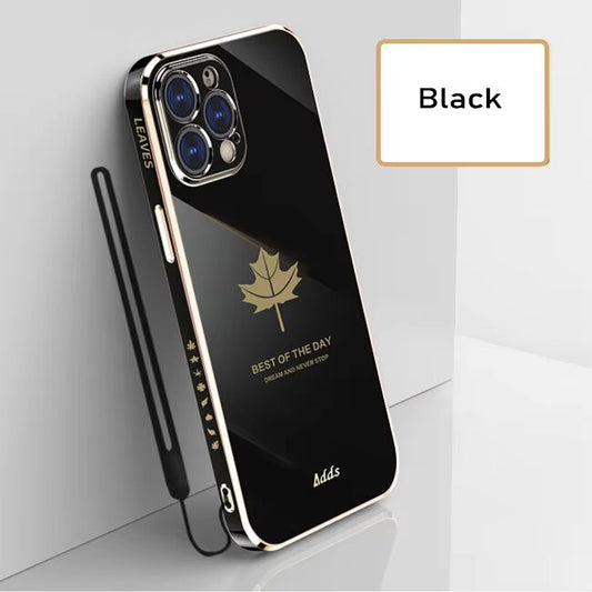 iPhone 14 Series - Electroplating Leaf Case With Lanyard
