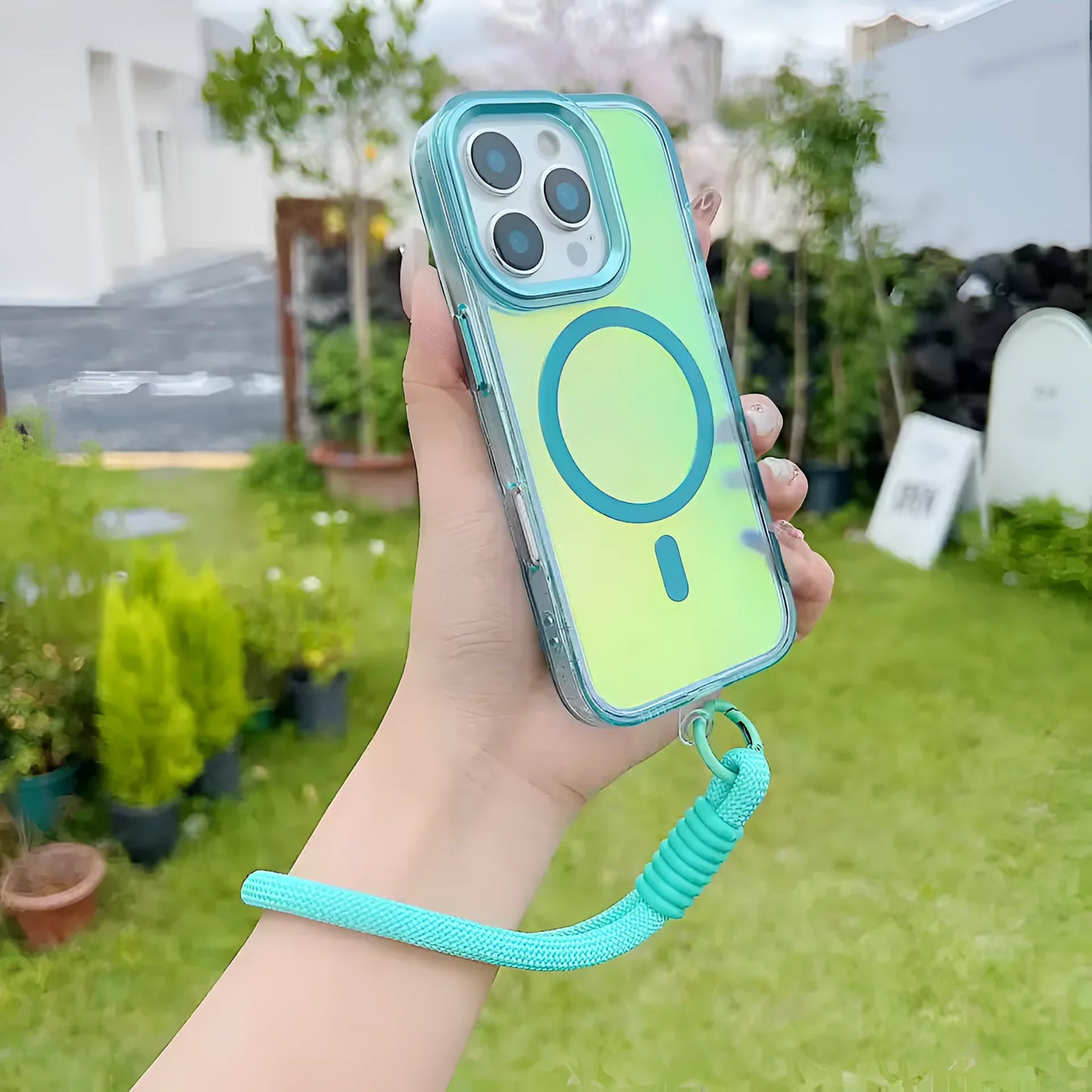 iPhone Series - Aqua Shiny Case with Lanyard