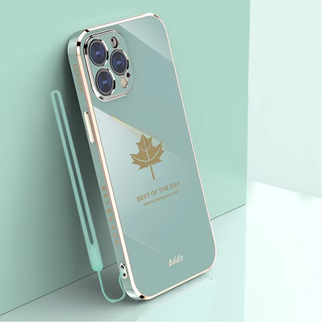 iPhone 14 Series - Electroplating Leaf Case With Lanyard