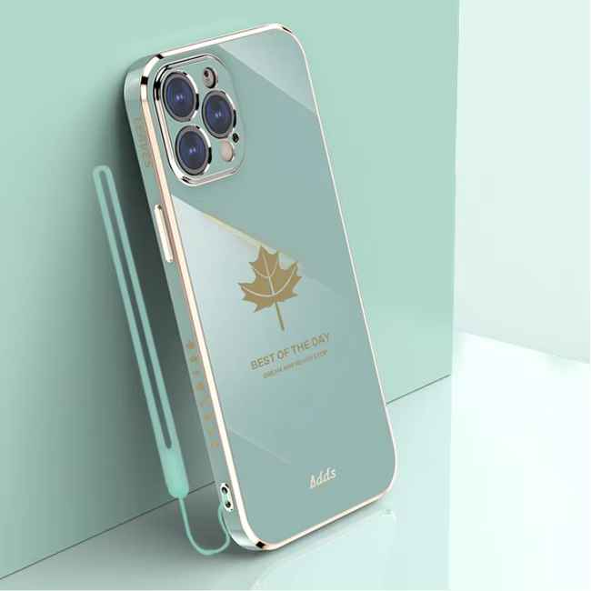 iPhone 14 Series - Electroplating Leaf Case With Lanyard