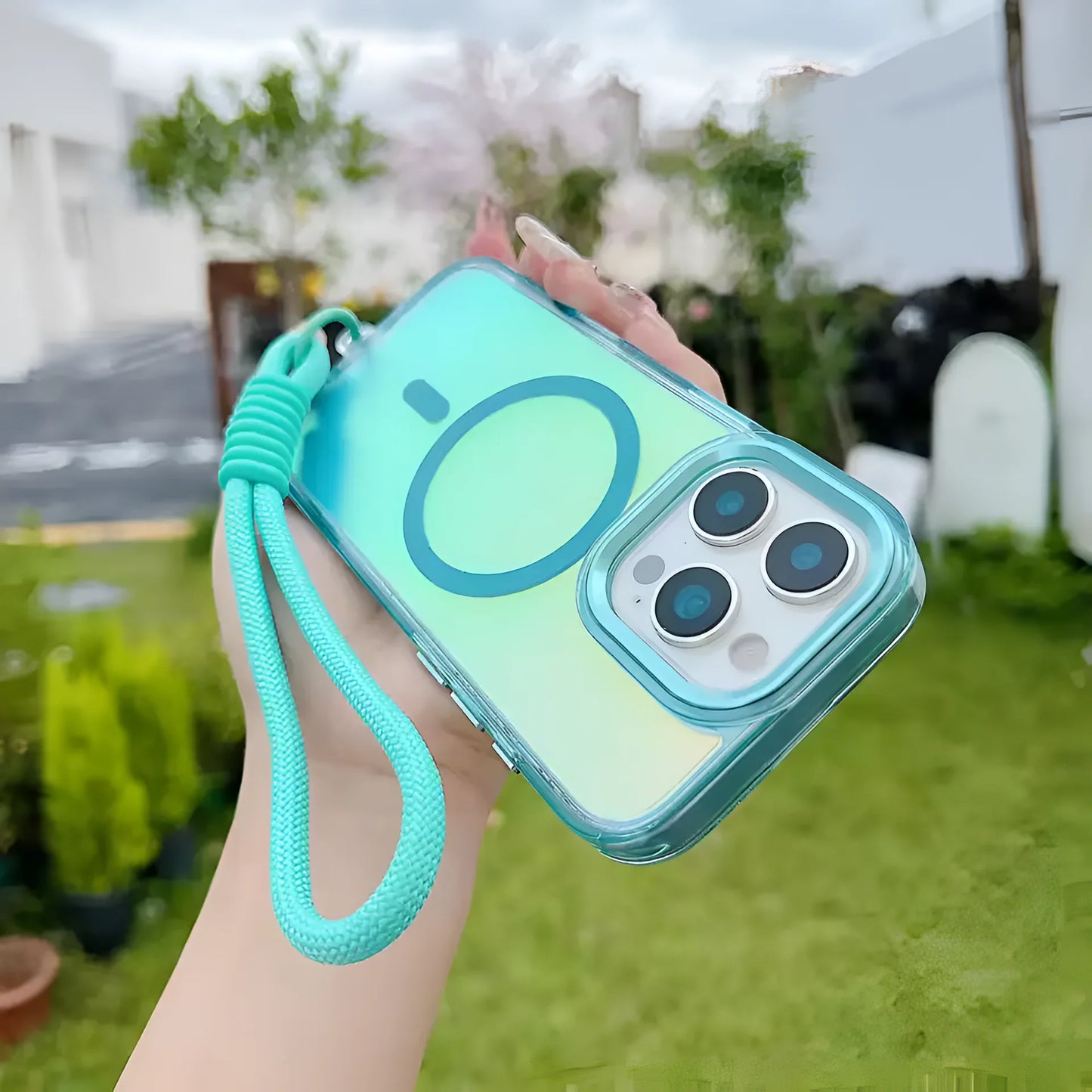 iPhone Series - Aqua Shiny Case with Lanyard