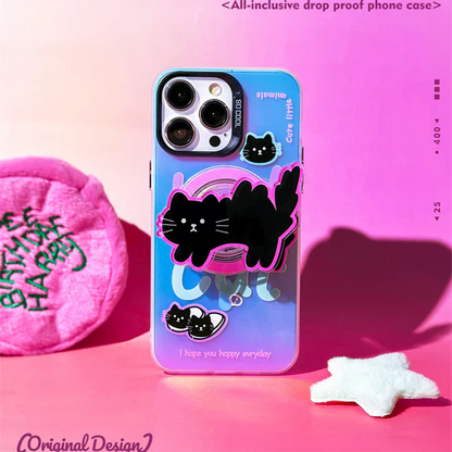 Black Cat Case With Magnetic Holder - iPhone