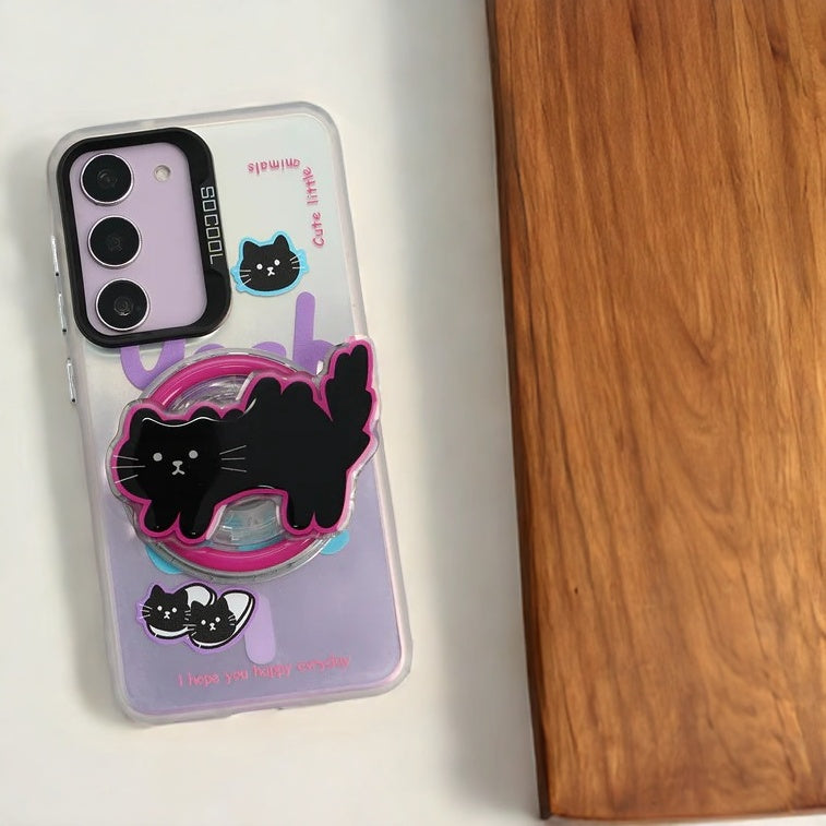 Black Cat Case With Magnetic Holder - Galaxy