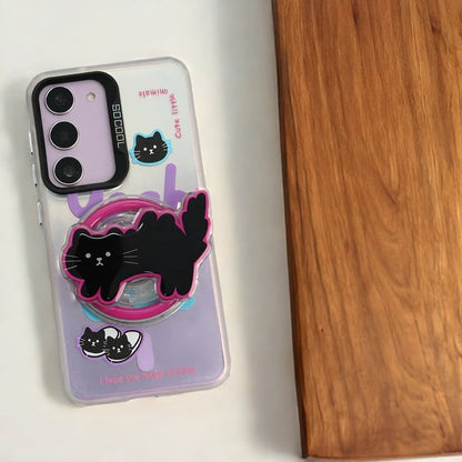 Black Cat Case With Magnetic Holder - Galaxy