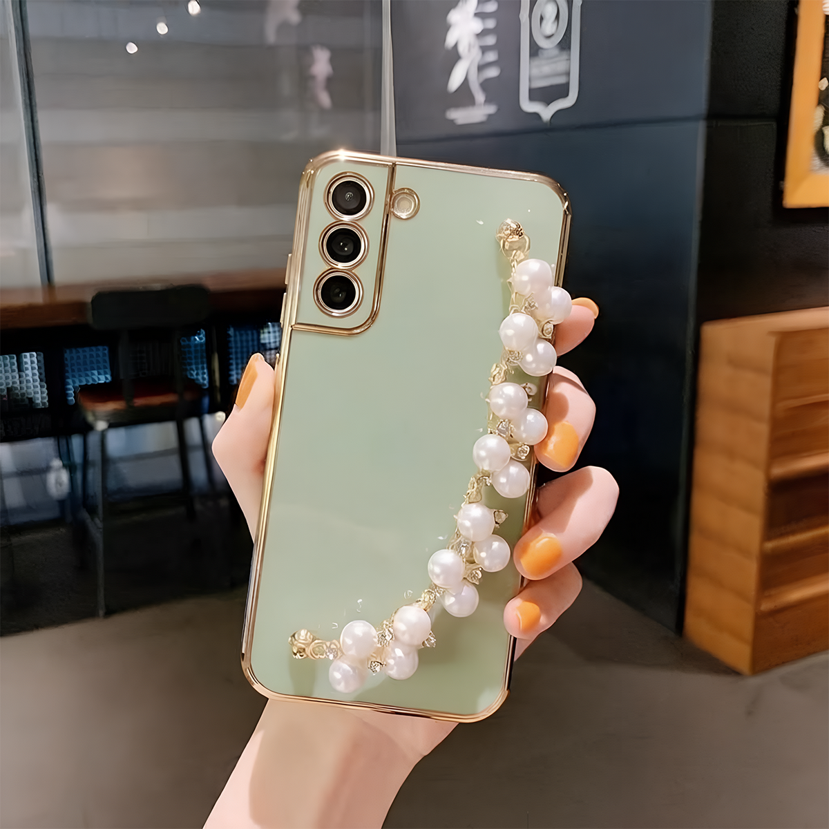 Wrist Strap Pearl Chain Phone Case