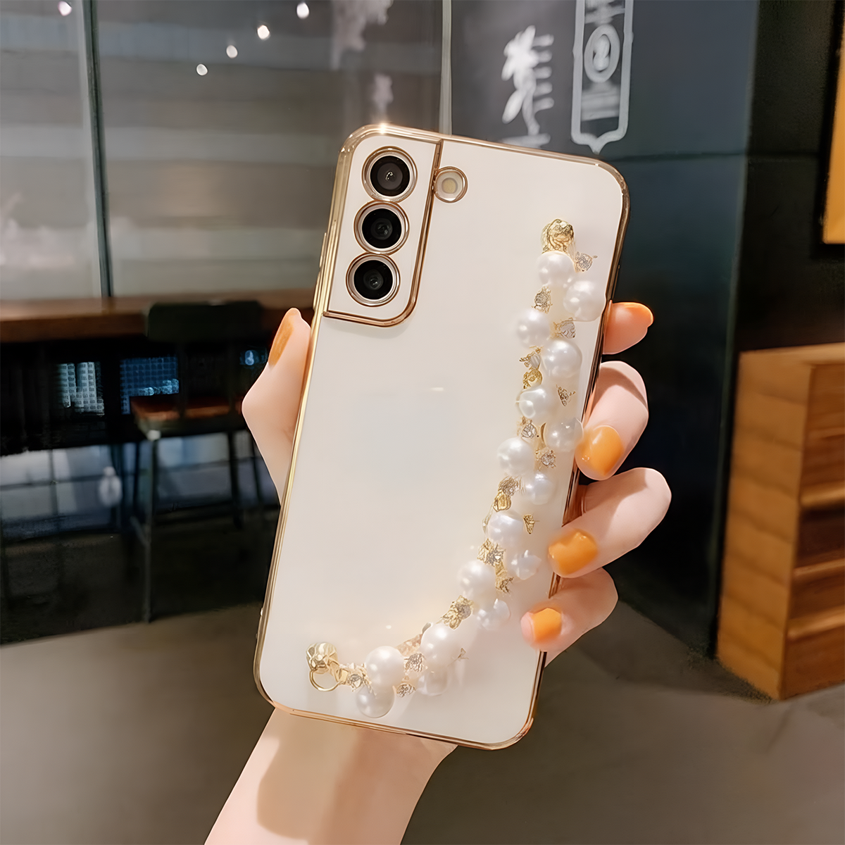 Wrist Strap Pearl Chain Phone Case