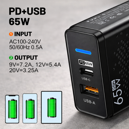 QuickVolt 65W GaN Charger Adapter - Black