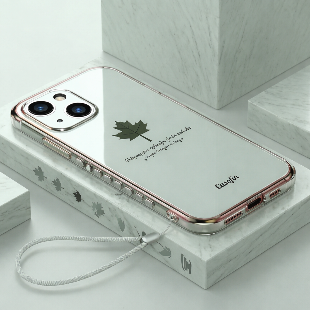 iPhone 14 Series - Electroplating Leaf Case With Lanyard
