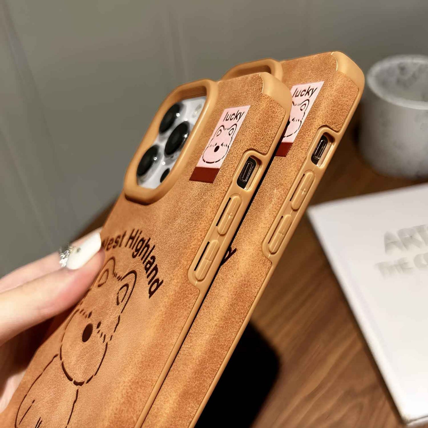 iPhone - Suede Leather Cute Puppy Print Case