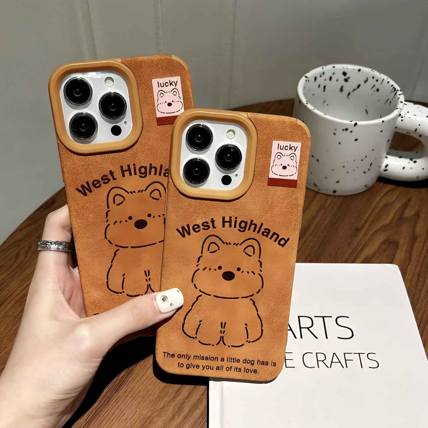 iPhone - Suede Leather Cute Puppy Print Case