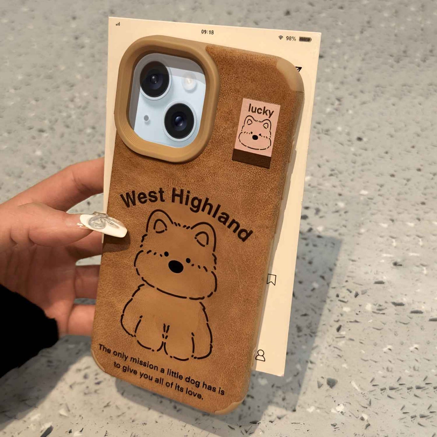 iPhone - Suede Leather Cute Puppy Print Case