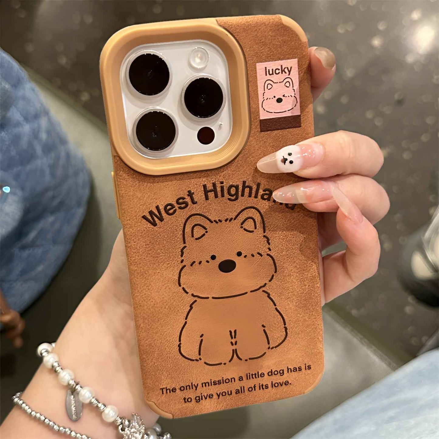 iPhone - Suede Leather Cute Puppy Print Case