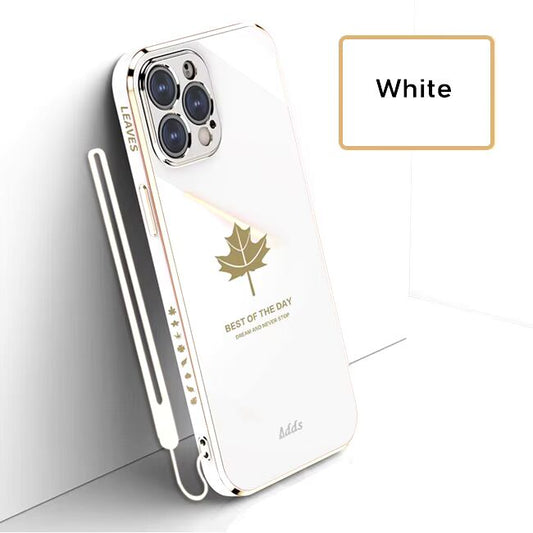 iPhone 14 Series - Electroplating Leaf Case With Lanyard