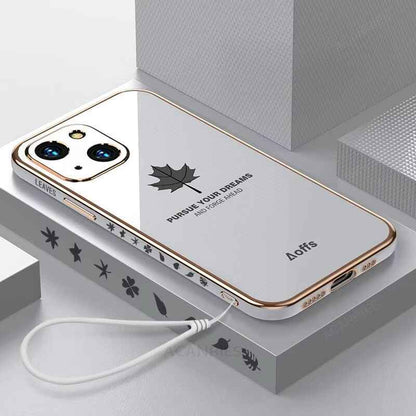 iPhone 14 Series - Electroplating Leaf Case With Lanyard