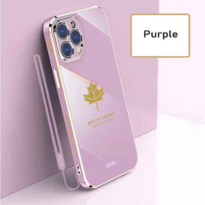 iPhone 14 Series - Electroplating Leaf Case With Lanyard