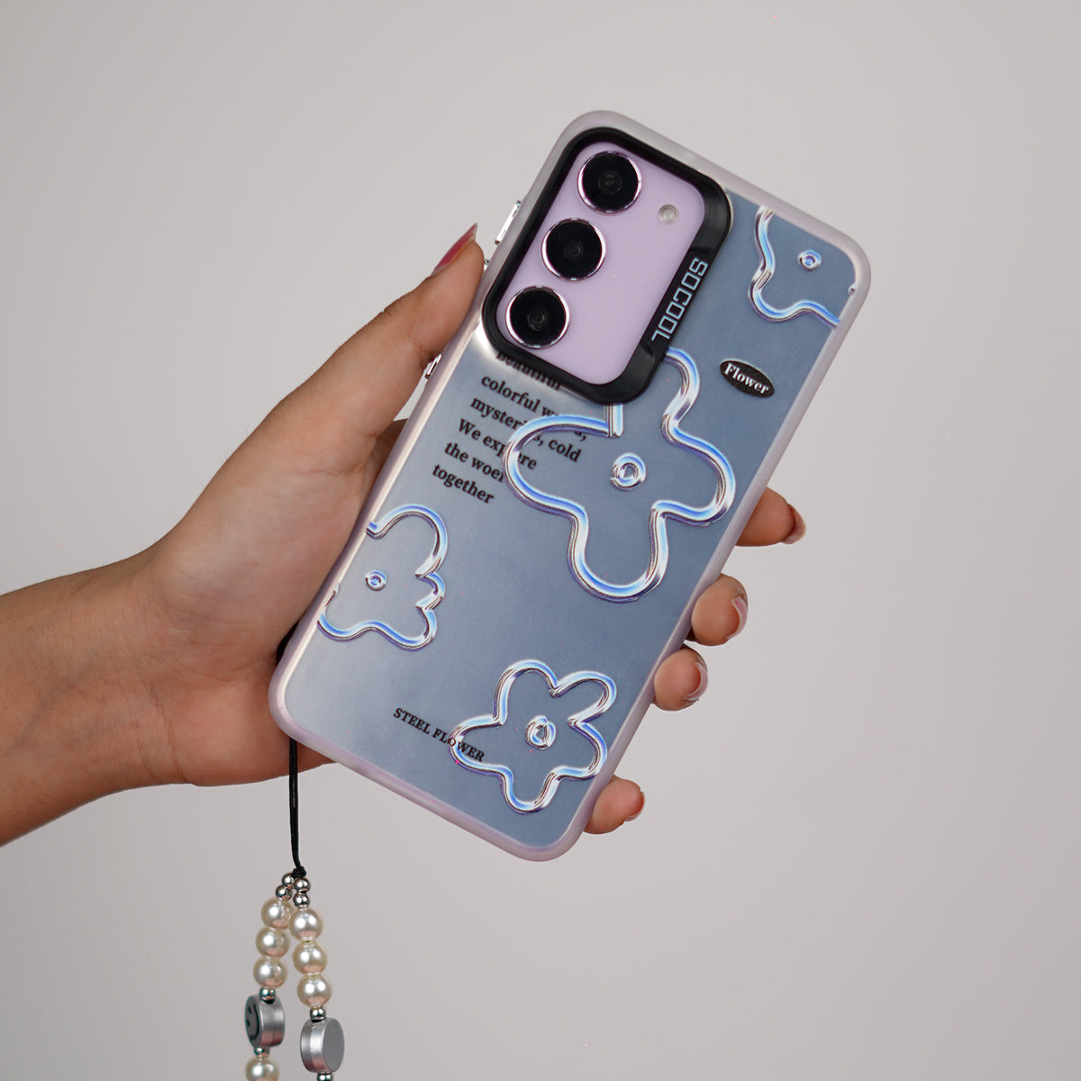 Floral Pearl Case with Lanyard.