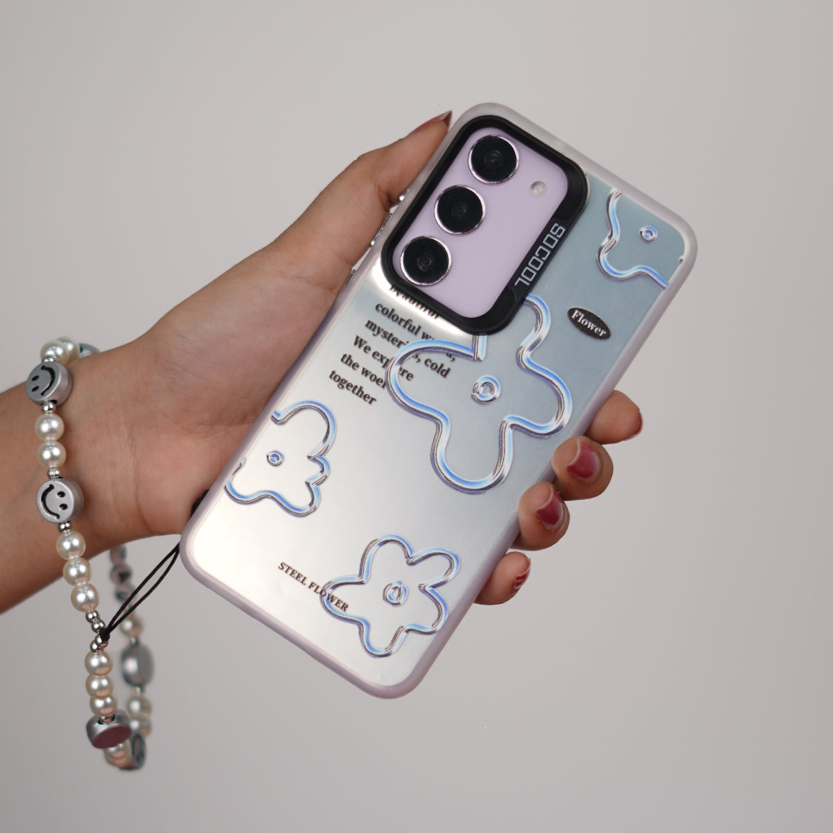 Floral Pearl Case with Lanyard.