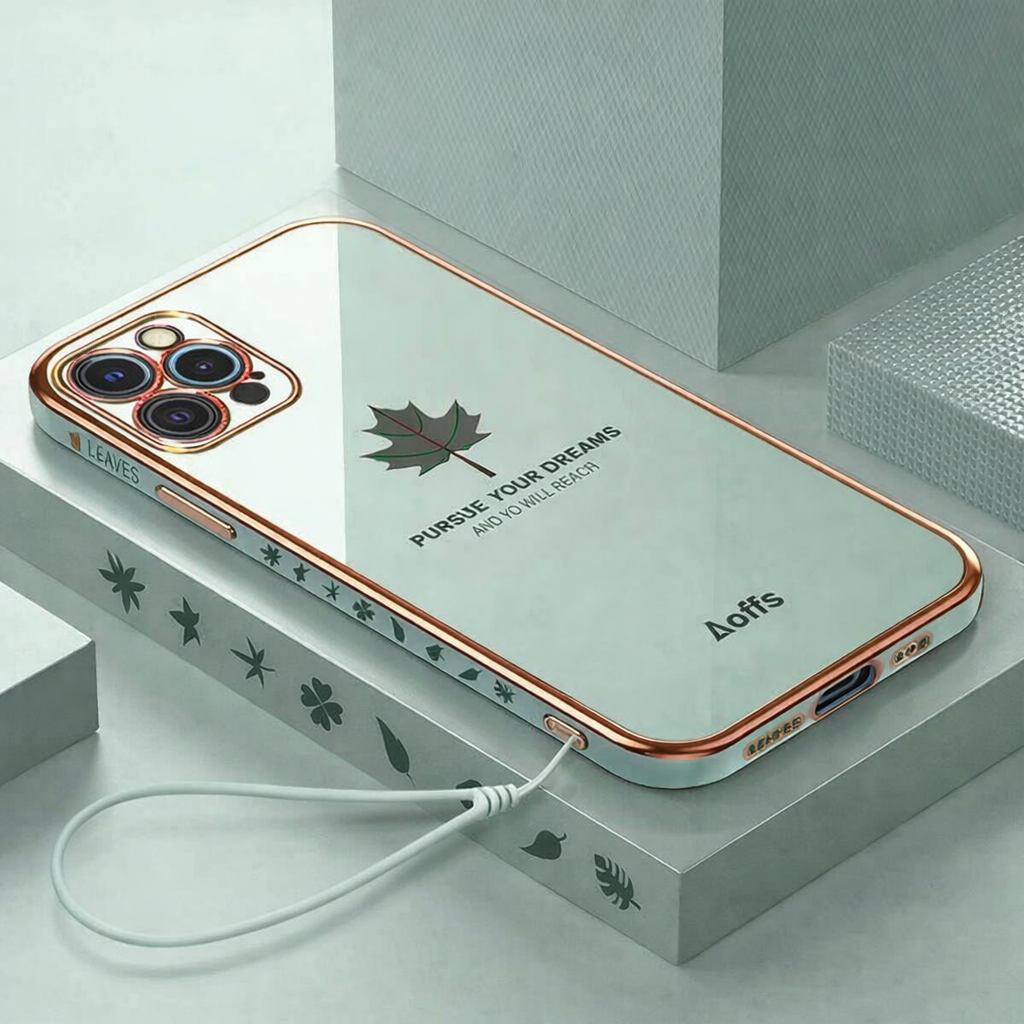 iPhone 14 Series - Electroplating Leaf Case With Lanyard