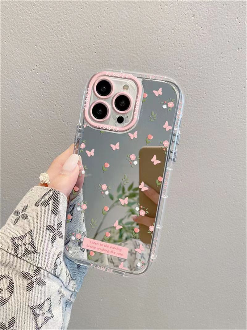 Pink Butterfly Floral Mirror Case - iPhone