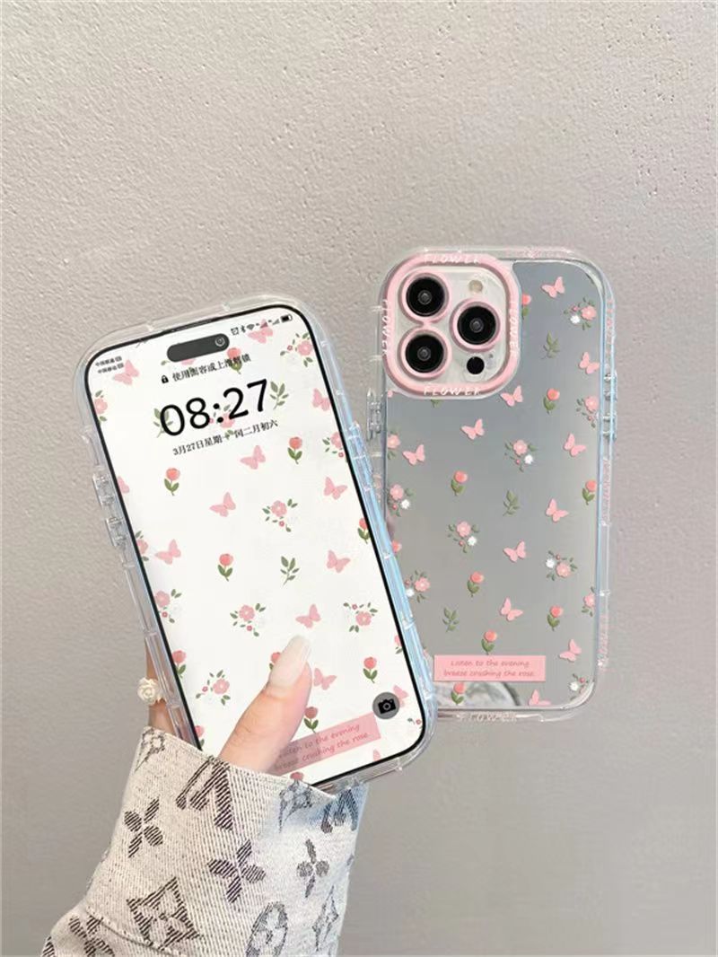 Pink Butterfly Floral Mirror Case - iPhone