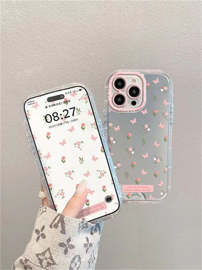Pink Butterfly Floral Mirror Case - iPhone