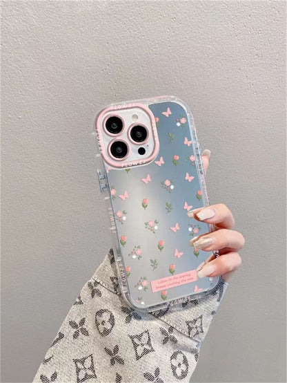 Pink Butterfly Floral Mirror Case - iPhone