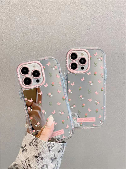 Pink Butterfly Floral Mirror Case - iPhone