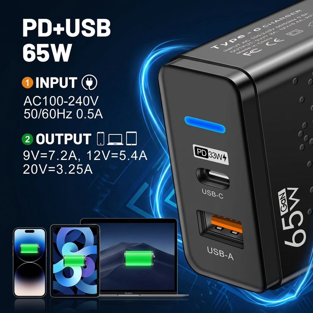 QuickVolt 65W GaN Charger Adapter
