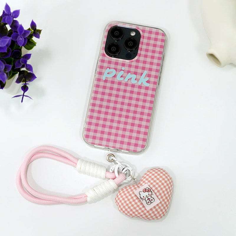 Cute Checkered Case with Heart Strap - Pink