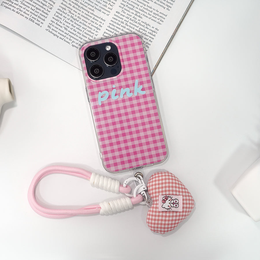 Cute Checkered Case with Heart Strap - Pink