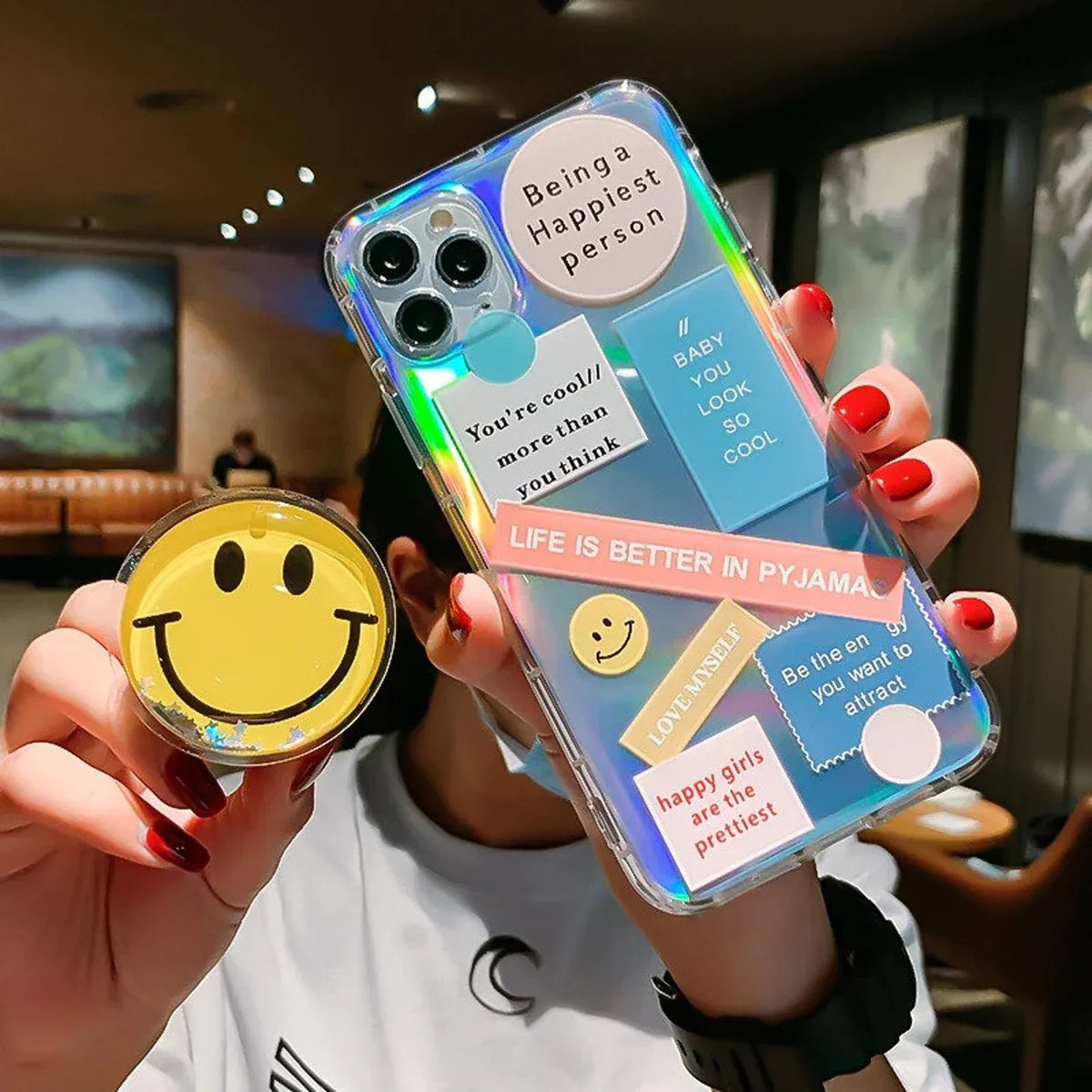 Pop-Grip Smiley Glitter Case