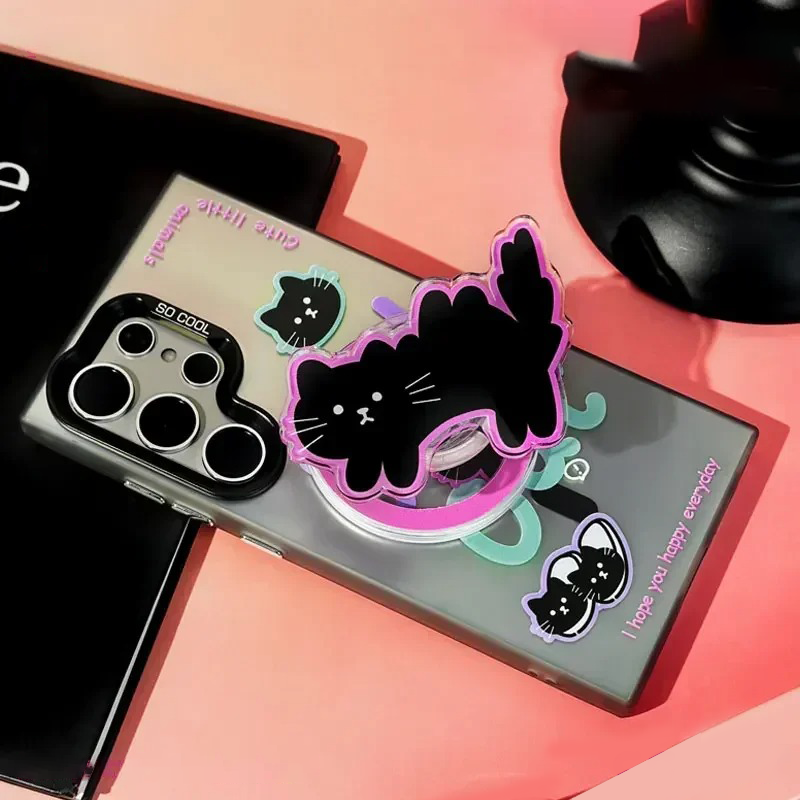 Black Cat Case With Magnetic Holder - Galaxy